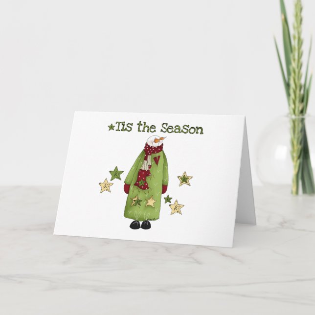 Cartes Pour Fêtes Annuelles Snowman Tis la saison (Devant)