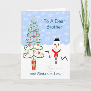 Cartes Pour Fêtes Annuelles Snowman Tree Brother Et Soeur In-Law Christmas