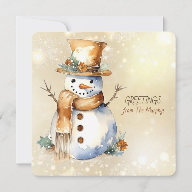 Cartes Pour Fêtes Annuelles Snowman voeux de Noël de Nom Famille (Devant)