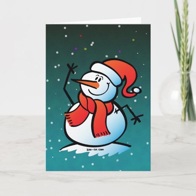 Cartes Pour Fêtes Annuelles Snowman Waving Hello ! (Devant)