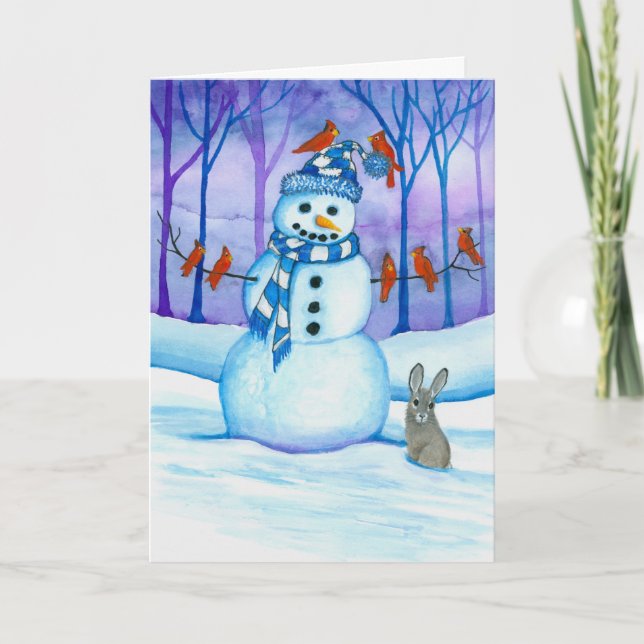 Cartes Pour Fêtes Annuelles Snowman Wildlife Birds Vacances À Bihrle (Devant)