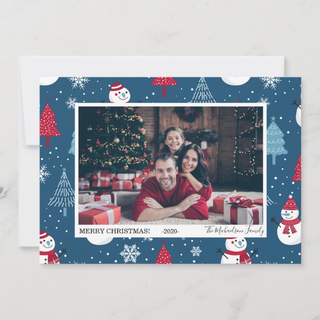 Cartes Pour Fêtes Annuelles Snowmen mignons et arbres de Noël Photo (Devant)