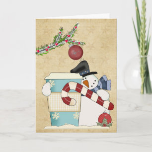 Cartes Pour Fêtes Annuelles Snowmenj avec café