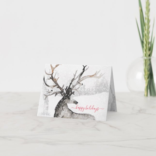 Cartes Pour Fêtes Annuelles Snowwinter Woodland Reindeer Joyeux Noël (Devant)