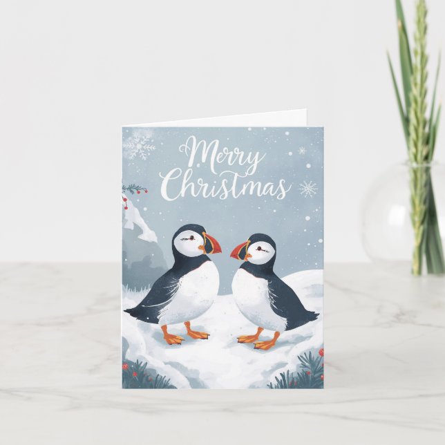 Cartes Pour Fêtes Annuelles Snowy Puffins Christmas Card (Devant)