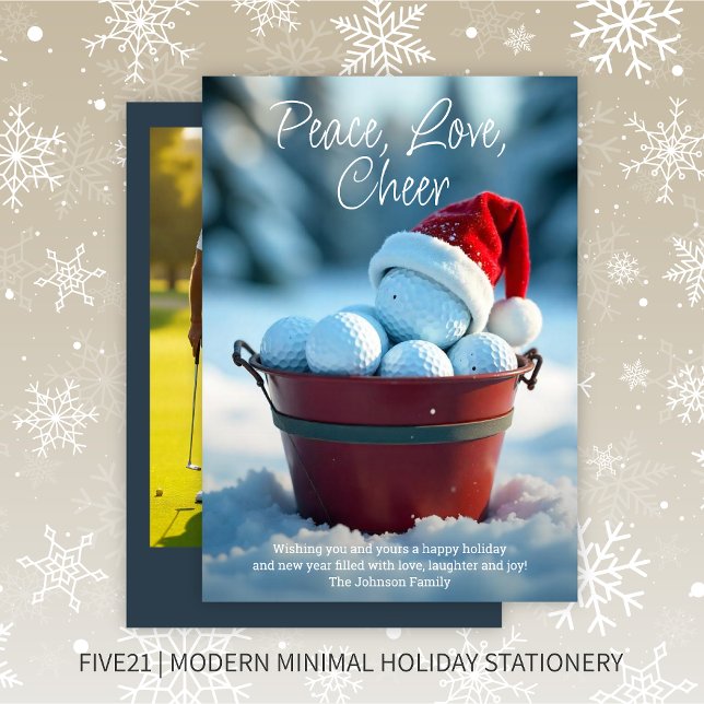 Cartes Pour Fêtes Annuelles Snowy Red Christmas Golf Ball Bucket Photo (Créateur téléchargé)