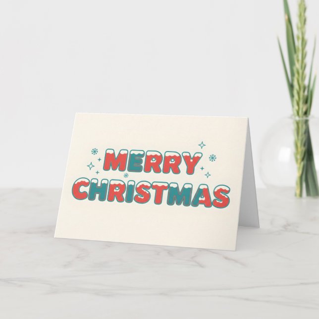 Cartes Pour Fêtes Annuelles Snowy Retro Kids Script Merry Christmas (Devant)