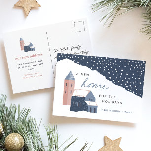 Cartes Pour Fêtes Annuelles Snowy Village Holiday Moving Announcement Postcard