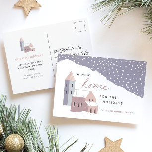 Cartes Pour Fêtes Annuelles Snowy Village Holiday Moving Announcement Postcard