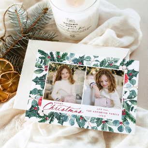 Cartes Pour Fêtes Annuelles Snowy Winter Botanique Joyeux Noël 2 Photo