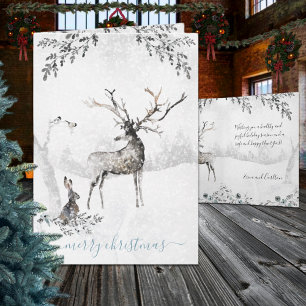 Cartes Pour Fêtes Annuelles Snowy Winter Woodland Reinder Et Friends
