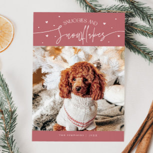 Cartes Pour Fêtes Annuelles Snuggets & Snowflakes Chien Photo rose Noël