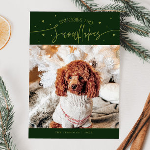 Cartes Pour Fêtes Annuelles Snuggets & Snowflakes Photo de chien Vert Noël
