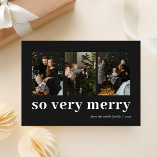 Cartes Pour Fêtes Annuelles So Very Merry Black Modern 3 Photo Collage