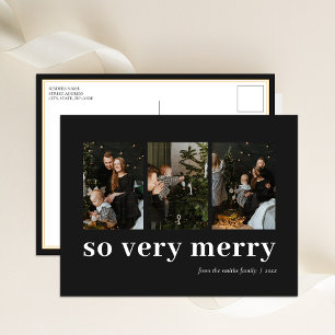 Cartes Pour Fêtes Annuelles So Very Merry Black Modern 3 Photo Collage
