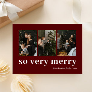 Cartes Pour Fêtes Annuelles So Very Merry Red Modern 3 Photo Collage