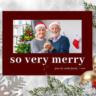 Cartes Pour Fêtes Annuelles So Very Merry Red Modern Burgundy Family Photo