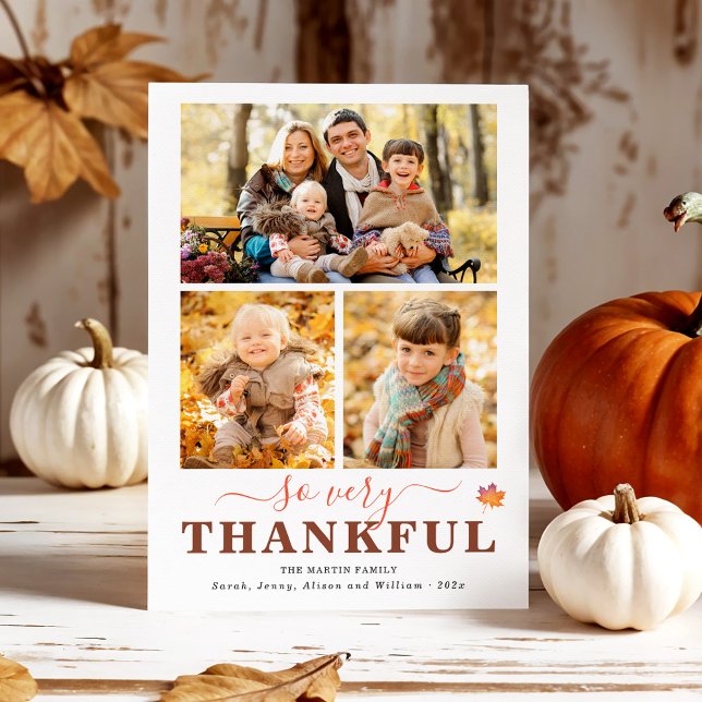 Cartes Pour Fêtes Annuelles So Very Thankful Trois Photo Collage Thanksgiving (Créateur téléchargé)
