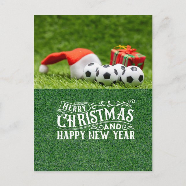 Cartes Pour Fêtes Annuelles Soccer Joyeuses vacances avec Noël chapeau de Noël (Devant)
