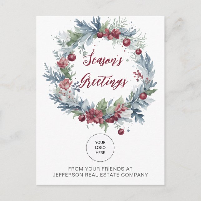 Cartes Pour Fêtes Annuelles Société de Couronnes de Noël Logo Entreprise   (Devant)