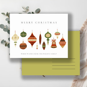 CARTES POUR FÊTES ANNUELLES SOCIÉTÉ ÉLÉGANTE ROUGE VERT NOËL ORNAMENTS