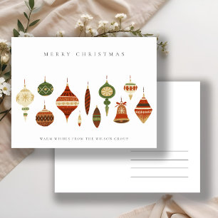 CARTES POUR FÊTES ANNUELLES SOCIÉTÉ ÉLÉGANTE ROUGE VERT NOËL ORNAMENTS