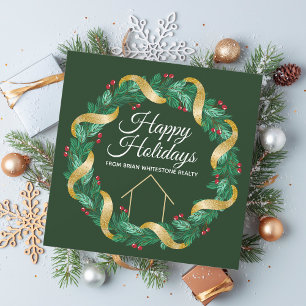 Cartes Pour Fêtes Annuelles Société Immobilière Joyeuses Fêtes Vert Élégant