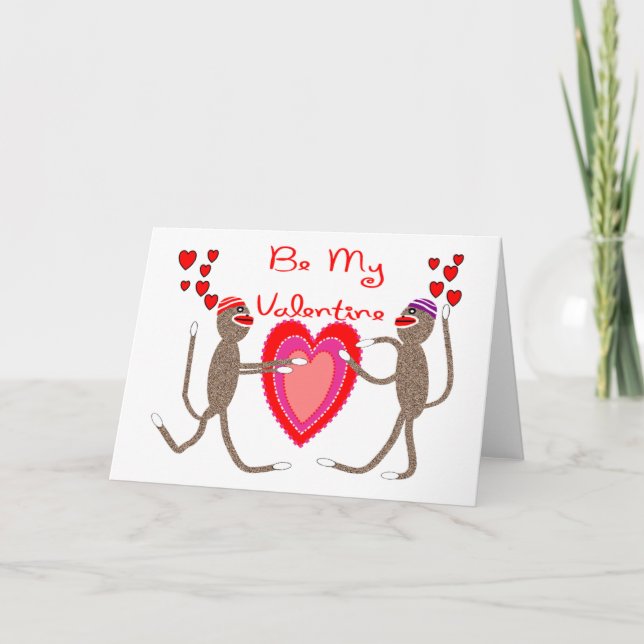 Cartes Pour Fêtes Annuelles Sock Monkey "Be My Valentine" de mignons cadeaux (Devant)