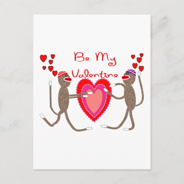 Cartes Pour Fêtes Annuelles Sock Monkey "Be My Valentine" de mignons cadeaux (Devant)
