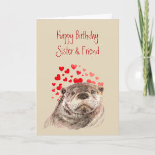 Cartes Pour Fêtes Annuelles Soeur Anniversaire Amour Coeur mignonne Otter Anim