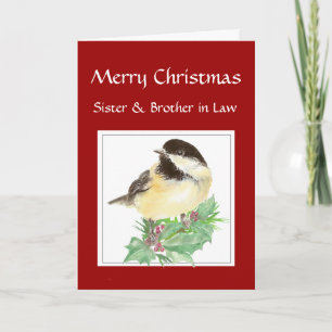 Cartes Pour Fêtes Annuelles Soeur de Noël, Frère en Droit, Oiseau de Chickadee