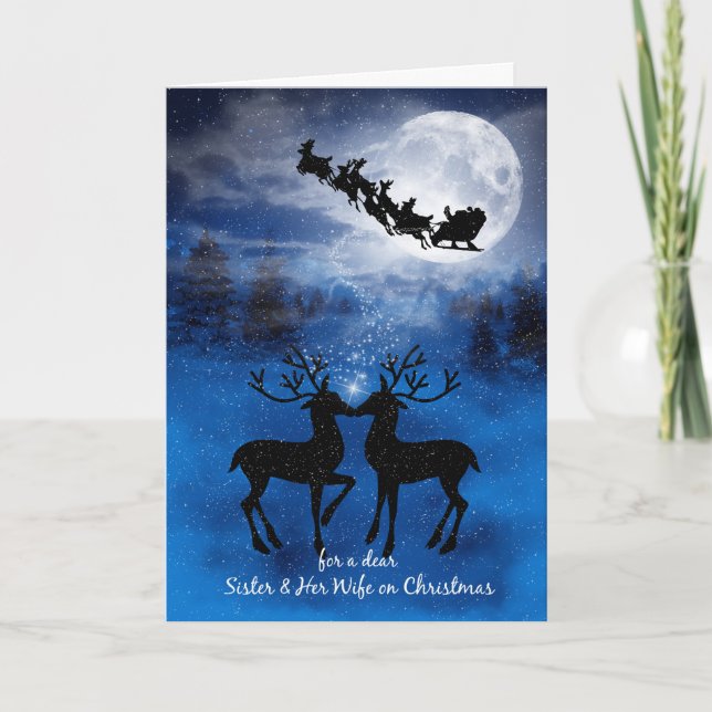 Cartes Pour Fêtes Annuelles Soeur et sa femme Baiser Reindeer Noël (Devant)
