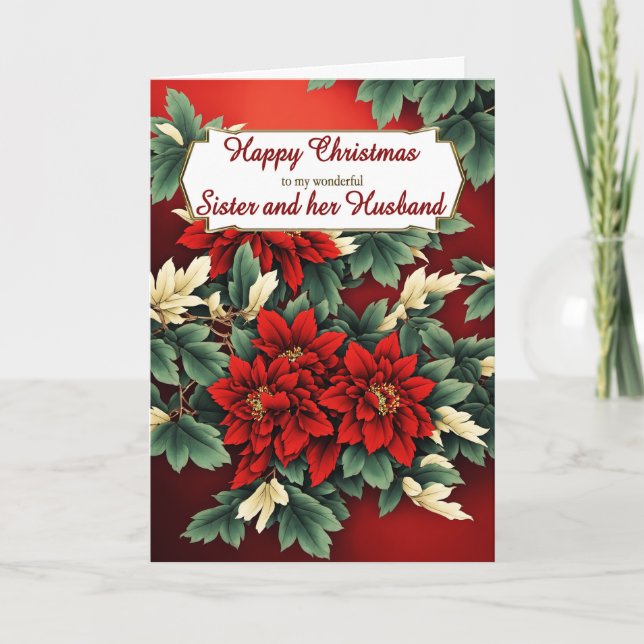 Cartes Pour Fêtes Annuelles Soeur et son mari Noël Poinsettias (Devant)