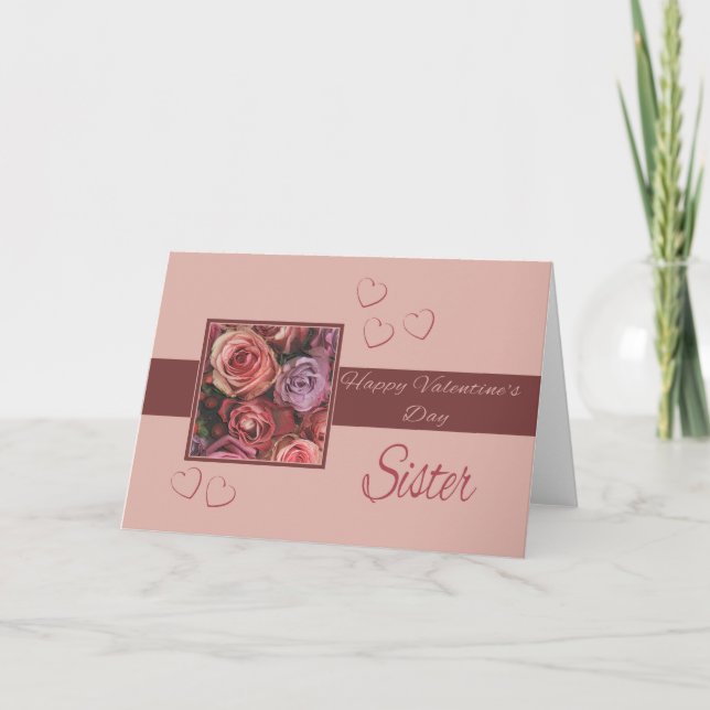 Cartes Pour Fêtes Annuelles Soeur Heureuse Sainte-Valentin Rose (Devant)