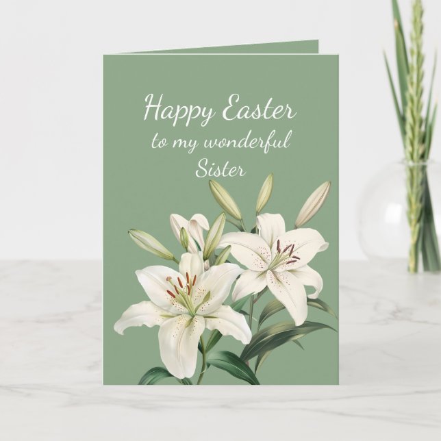 Cartes Pour Fêtes Annuelles Soeur Joyeux Pâques Blanches Fleurs Lys Pâques (Devant)