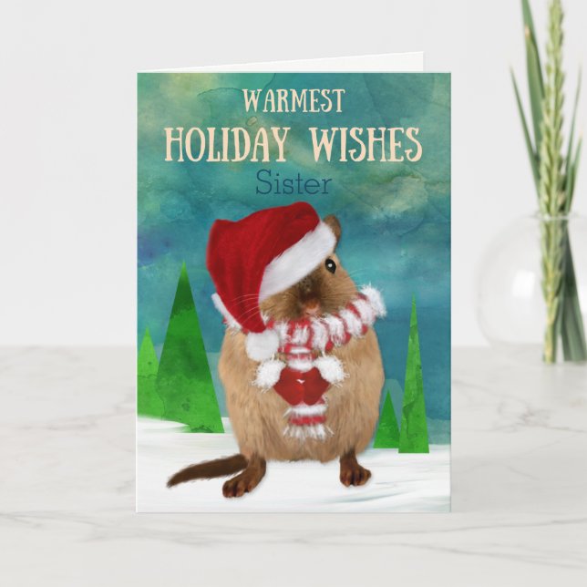 Cartes Pour Fêtes Annuelles Soeur Noël Gerbil Santa Hat en Scène d'hiver (Devant)