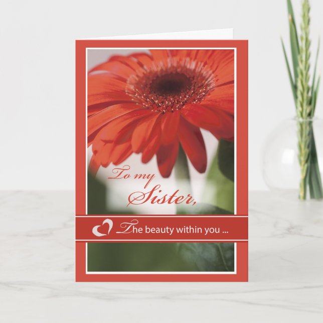 Cartes Pour Fêtes Annuelles Soeur, Red Gerber Daisy Valentine (Devant)
