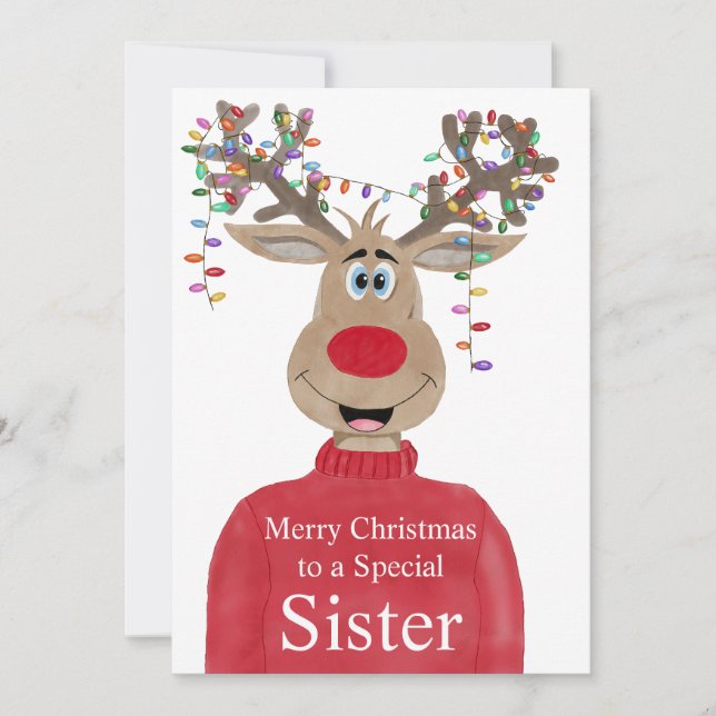 Cartes Pour Fêtes Annuelles Soeur Reindeer Noël personnalisable (Devant)