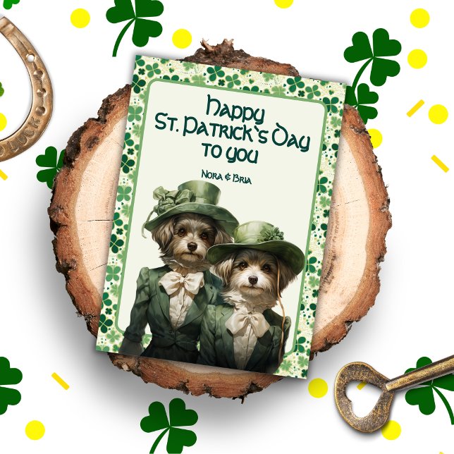 Cartes Pour Fêtes Annuelles Soeurs shamrocks : Les Pups Maltais Fêtent St. Pad (Créateur téléchargé)