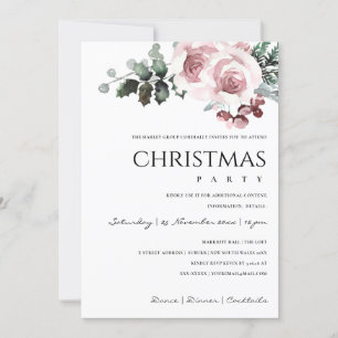 CARTES POUR FÊTES ANNUELLES SOFT BLUSH ROSE ROSE HOLLY BERRY CHRISTMAS PARTY