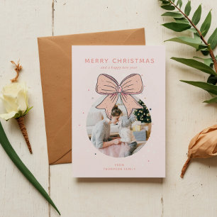 Cartes Pour Fêtes Annuelles Soft Pastel rose Boule de Noël Bow Photo