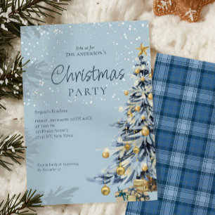 Cartes Pour Fêtes Annuelles Soirée de Noël dans l'élégant Aquarelle Bleue