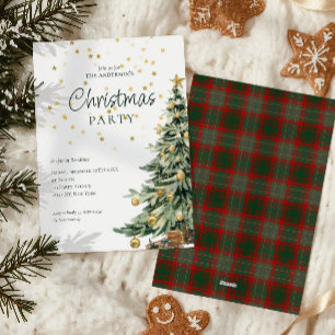 Cartes Pour Fêtes Annuelles Soirée de Noël Elégante Aquarelle Verte Arbre