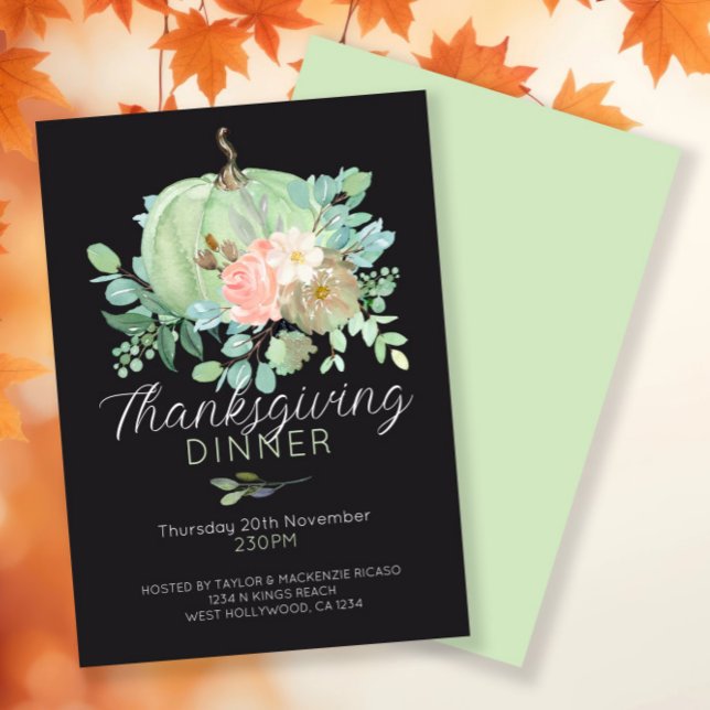 Cartes Pour Fêtes Annuelles Soirée de Thanksgiving citrouille (Pumpkin Elegant Thanksgiving Dinner Party Holiday invites from Ricaso. Elegant giving thanks cards)