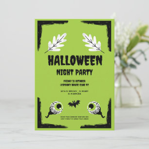 Cartes Pour Fêtes Annuelles Soirée d'Halloween verte et noire, fête d'Hallowee