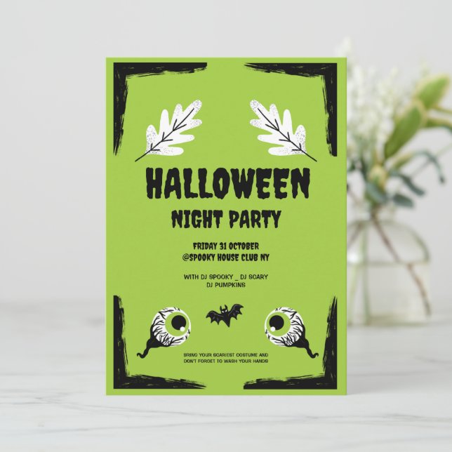 Cartes Pour Fêtes Annuelles Soirée Halloween verte et noire,  Fête d'Halloween (Debout devant)