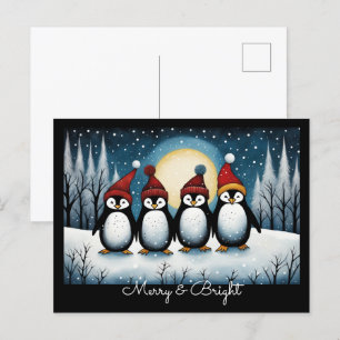 Cartes Pour Fêtes Annuelles Soirée hivernale neige Père Noël Penguin Noël