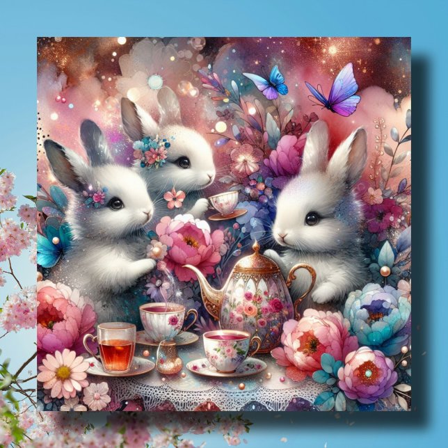Cartes Pour Fêtes Annuelles Soirée Thé Pâques Bunny Pink Purple (Créateur téléchargé)
