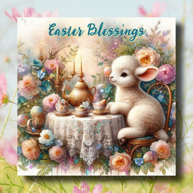 Cartes Pour Fêtes Annuelles Soirées de Pâques Lamb Pastel Garden Tea Party (Créateur téléchargé)