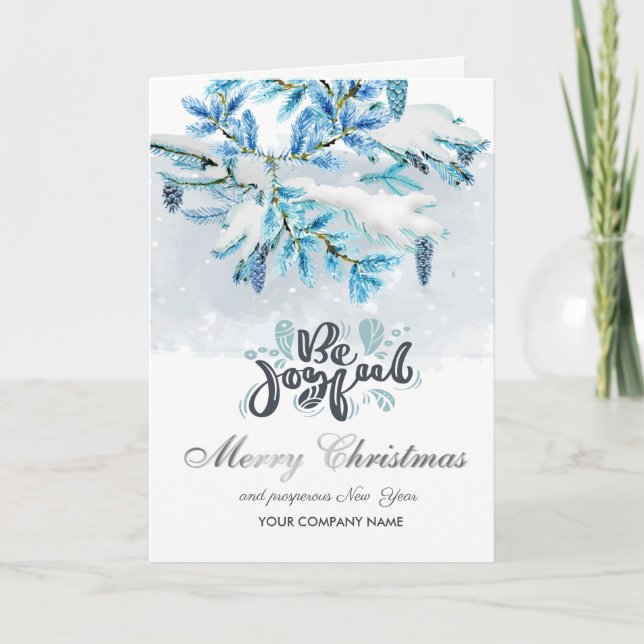 Cartes Pour Fêtes Annuelles Sois Joyeux, Pin Bleu, Pin Cône Joyeux Noël (Devant)